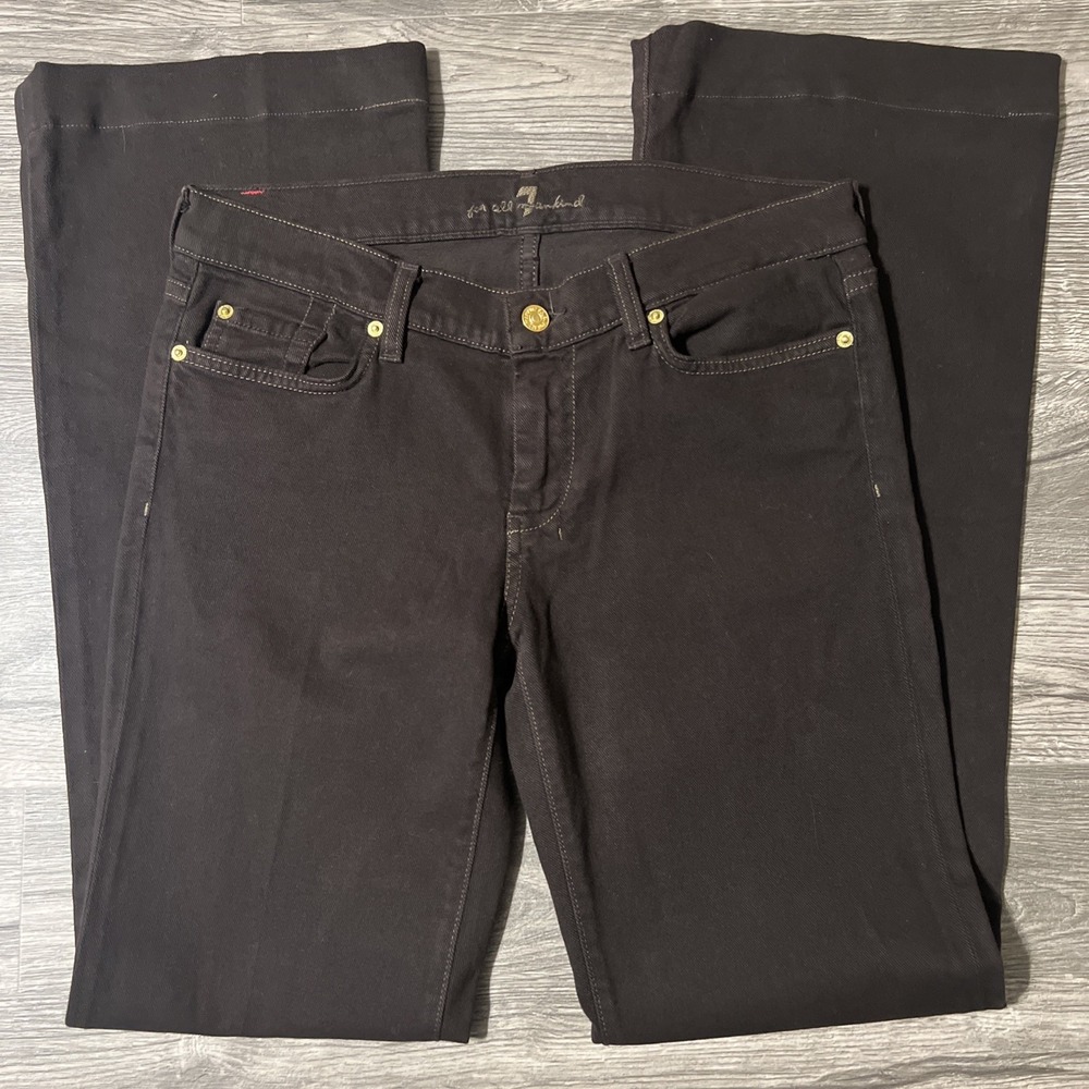 7 For All Mankind Dojo Flare Low Rise Brown Jeans USA Made Size 30 (32x33) - Picture 3 of 10